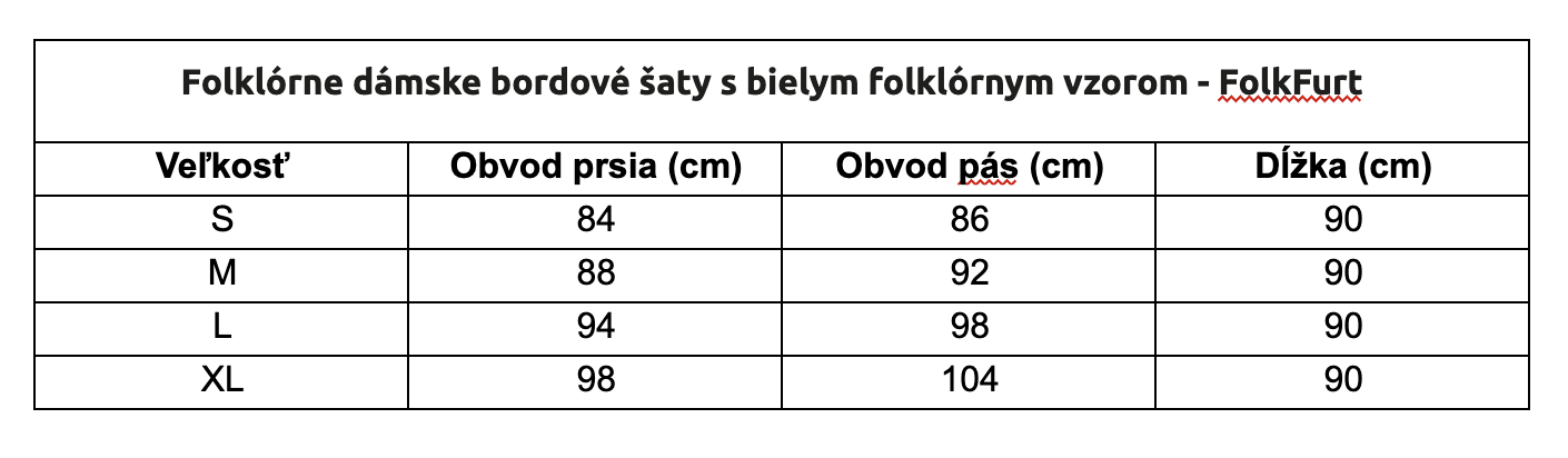 Tabuľka košele FolkFurt